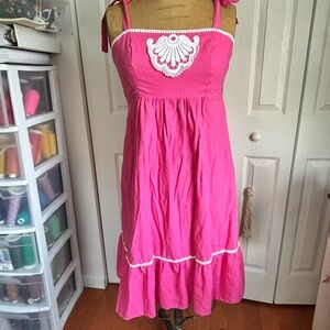 Lilly Pulitzer Pink and White Ruffled Embellished Sundress